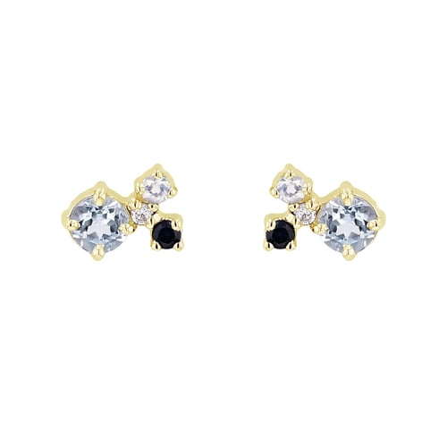 Cluster-Ohrstecker mit Mondstein, Aquamarin, Saphir und einem Diamanten Kerrie
