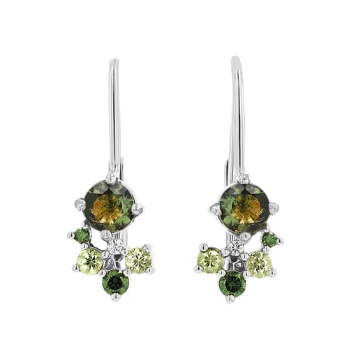 Cluster Ohrringe mit Moldaviten, Saphiren und Diamanten Gita