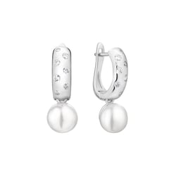 Silberne minimalistische Hängeohrringe mit Perlen und Zirkonia Azad