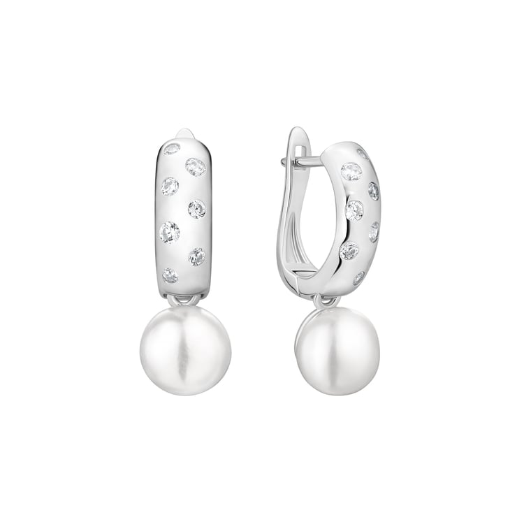 Strieborné minimalistické visiace náušnice s perlou a zirkóny Azad