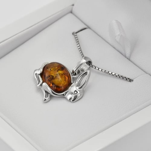 Anhänger in Häschenform aus Silber mit Bernstein Rabbit