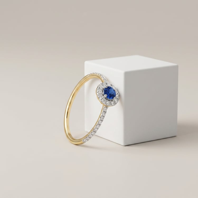 Silber Halo-Ring mit blauem Saphir und Lab Grown Diamanten Lys 169226