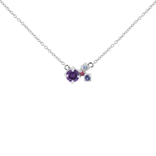 Silbernes Cluster Schmuckset mit Amethysten und Edelsteinen Halli
