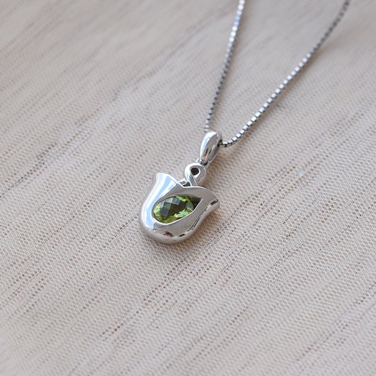 Olivin Tulpe in Silber mit Kette 68925