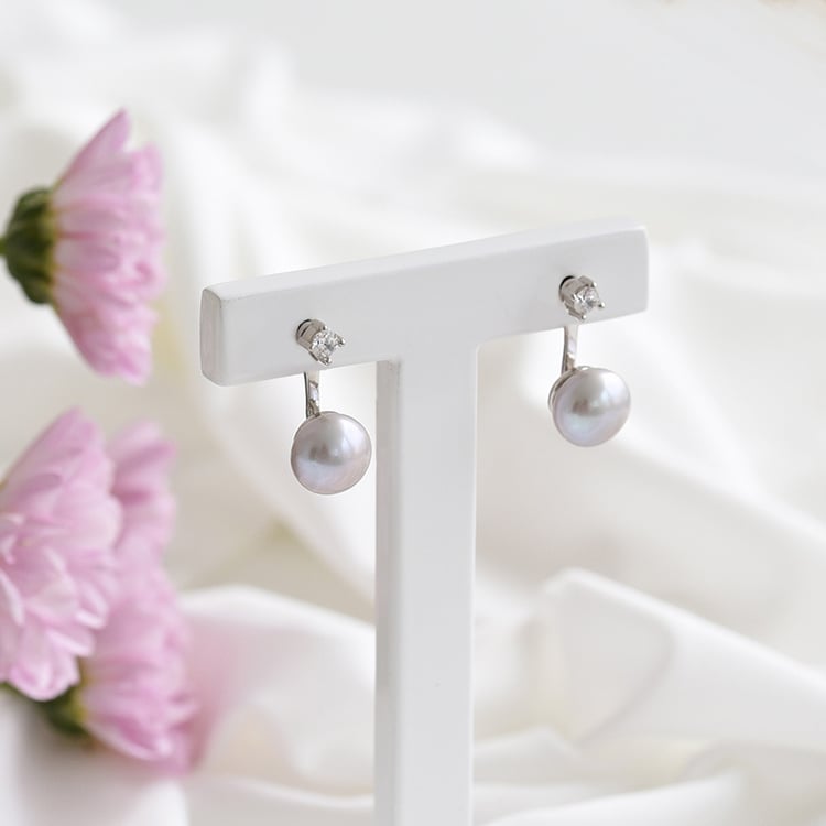 Silberne Ohrringe 2in1 mit grauen Perlen Cande 100264