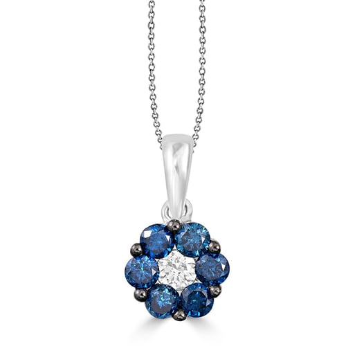 Blaue Diamanten im Anhänger in Blumenform Shayne