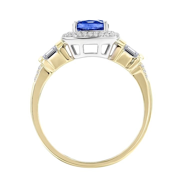 Königlicher Goldring mit Cushion Tansanit und Diamanten Glenna 6086