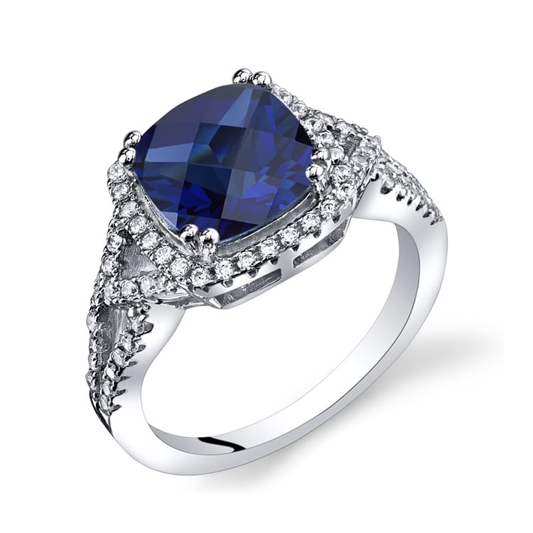 Silberring mit Kissen-Saphir und Zirkonia Guara