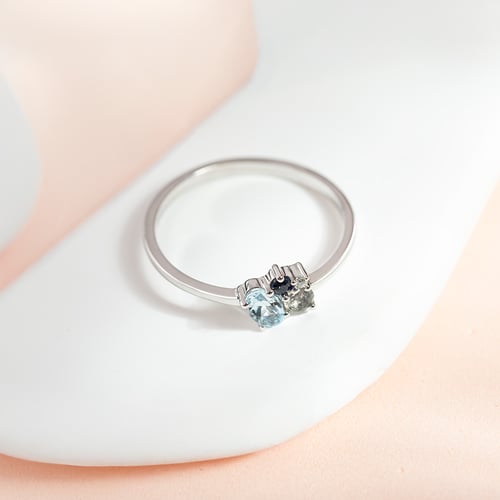 Cluster-Ring mit Aquamarin, Labradorit, Saphir und Diamant Bluma