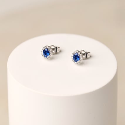 Feine Ohrringe aus Gold mit Saphiren und natürlichen Diamanten Shrivatsa