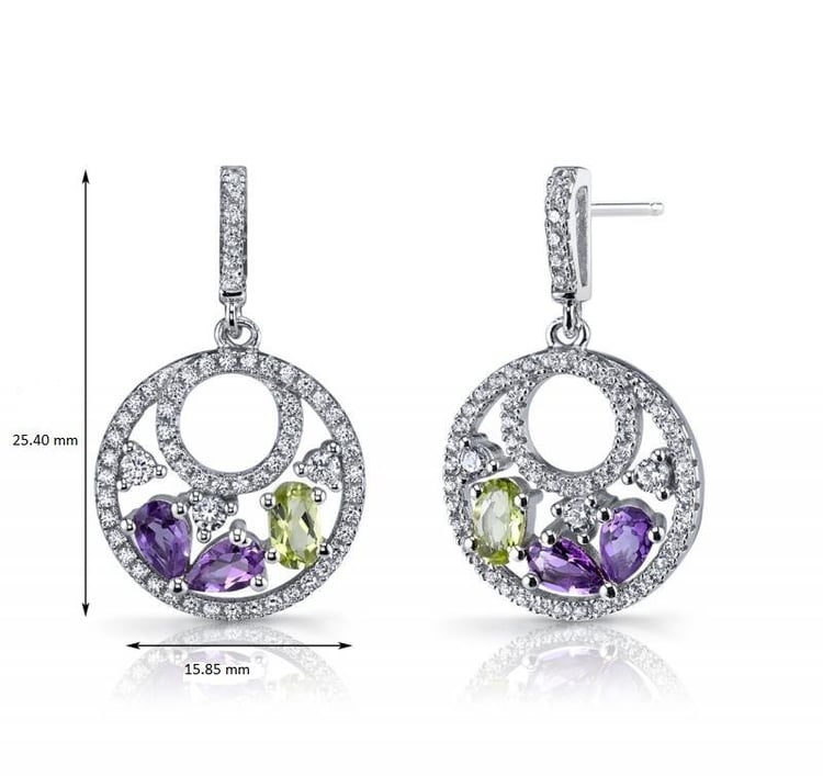 Silberne Ohrringe mit Olivinen und Amethysten Karim 10888