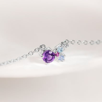 Silberne Cluster Kette mit Amethyst und Edelsteinen Millie
