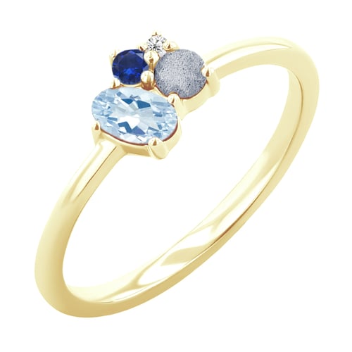 Cluster-Ring mit Aquamarin, Labradorit, Saphir und Diamant Bluma