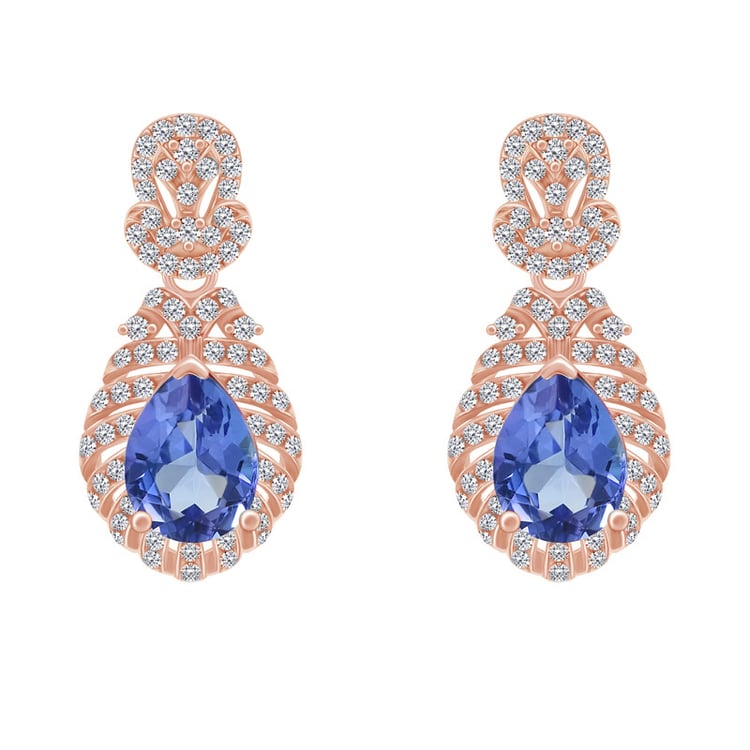 Goldene Ohrringe mit Tansaniten und Diamanten Fujita 62202