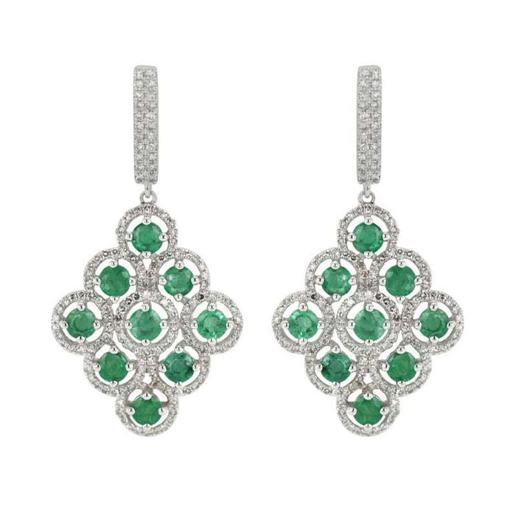 Luxuriöse Hängeohrringe mit Smaragden und Diamanten Clemence