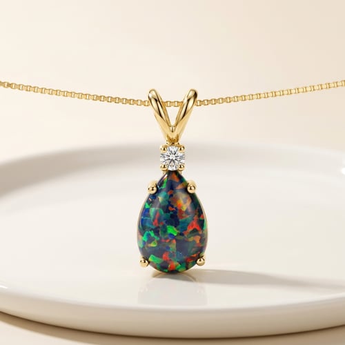 Goldener Anhänger mit schwarzem Opal und Diamant Raulla