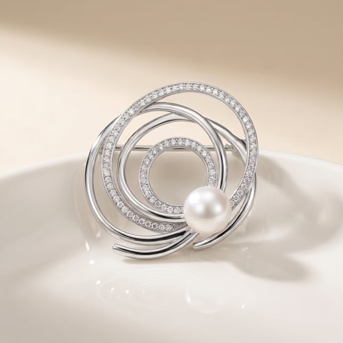 Elegante silberne Brosche mit weißer Perle und Zirkonia Nerida