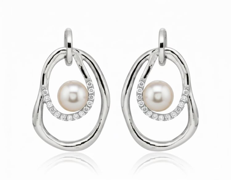 Silberne Perlenohrringe mit weißen Topasen 163834