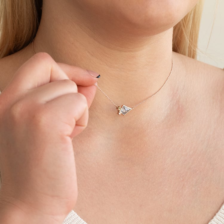 Halskette mit Rutilkristall, Olivin und Diamant Milly 135642