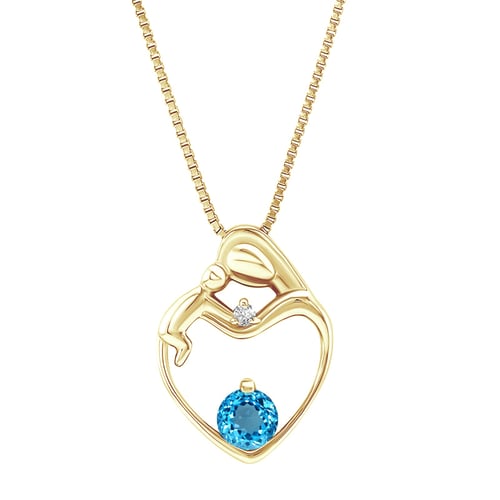 Silberner Anhänger Mutter und Kind mit blauen Topas und Diamant Ella