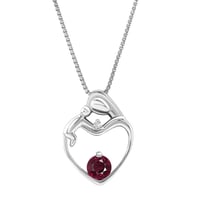 Silberner Anhänger Mutter und Kind mit Rhodolith Granat und Diamant Ella