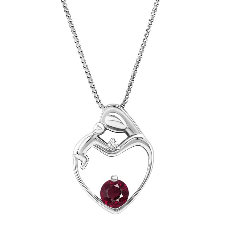 Silberner Anhänger Mutter und Kind mit Rhodolith Granat und Diamant Ella