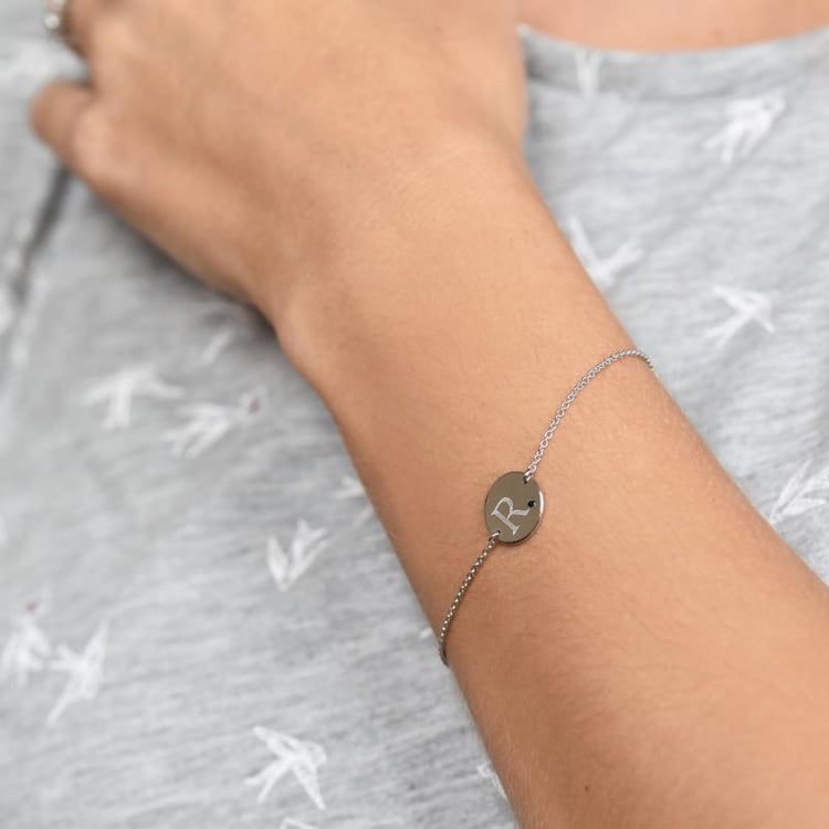 Platin Armband mit schwarzem Diamant und Gravur Dian 70528