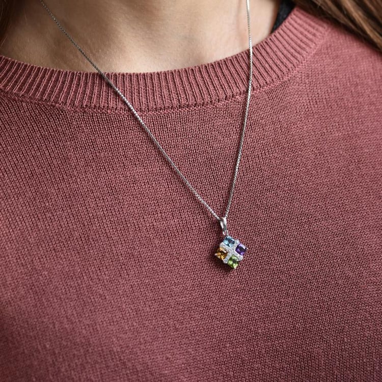 Amethyst, Olivin, Citrin und Blautopas in einer silbernen Halskette Denrak 38171