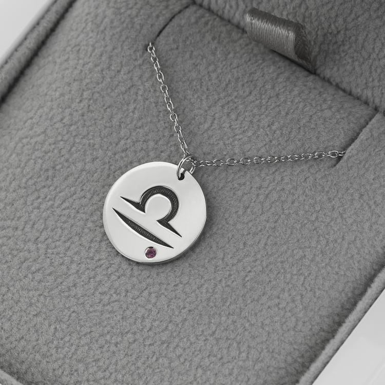 Silber anhänger mit Sternzeichen und Trumalin Waage 103458