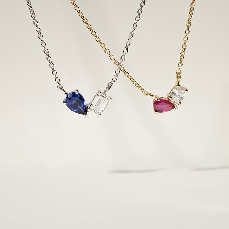 Toi et Moi Halskette mit Lab Grown Diamant und Saphir Mirren 134779