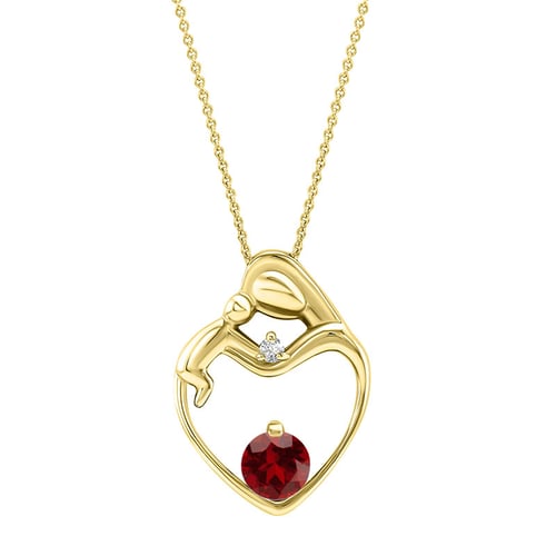 Silberner Anhänger Mutter und Kind mit Rhodolith Granat und Diamant Ella