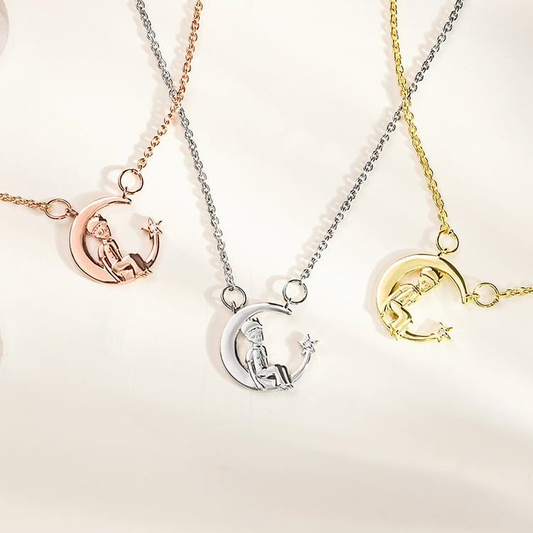 Halskette in Form einer Mondsichel mit einem Diamanten Kleiner Prinz 157214