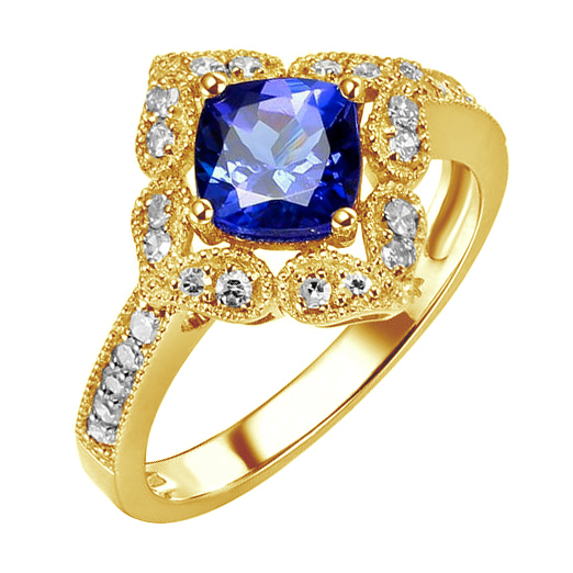 Gelbgoldener Ring mit Tansanit und Diamanten 79270