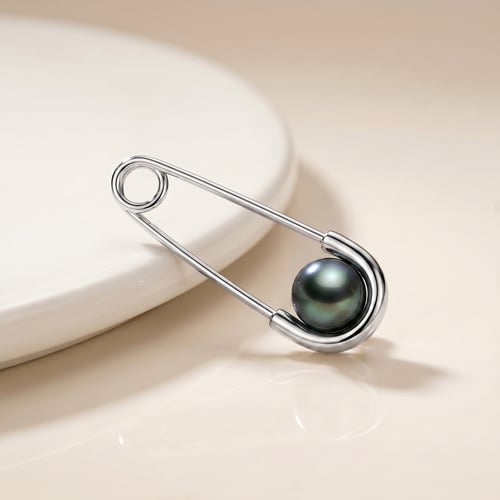 Elegante Brosche mit schwarzer Perle Ying