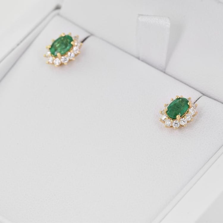 Goldene Smaragdohrringe mit Diamanten Mariell 10264
