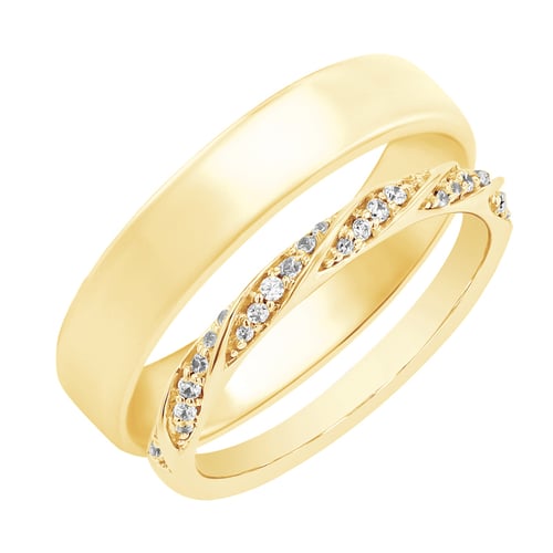 Eheringe mit geflochtenem Ring mit Diamanten und Komfortring Frances