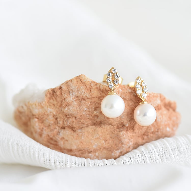 Goldene Ohrringe mit Perlen und Zirkonia Amia 93712