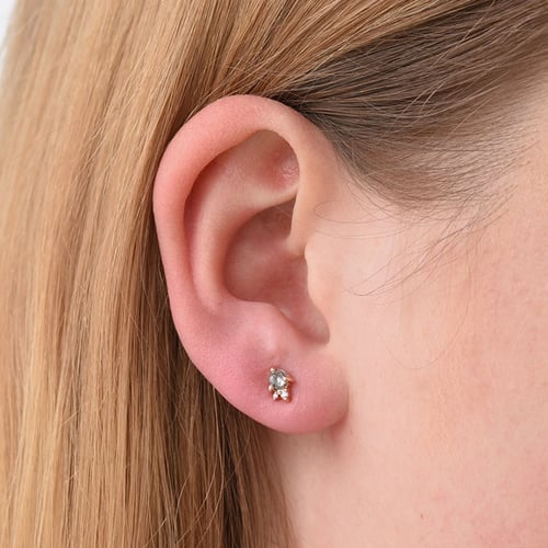 Goldene Cluster-Ohrringe mit Salt and Pepper Diamant Meave