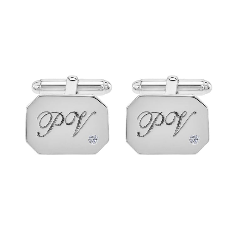 Silberne Manschettenknöpfe mit Gravur und Diamanten Aaruah