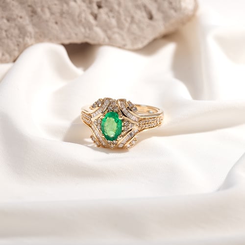 Goldring mit ovalen Smaragden und Diamanten Zane
