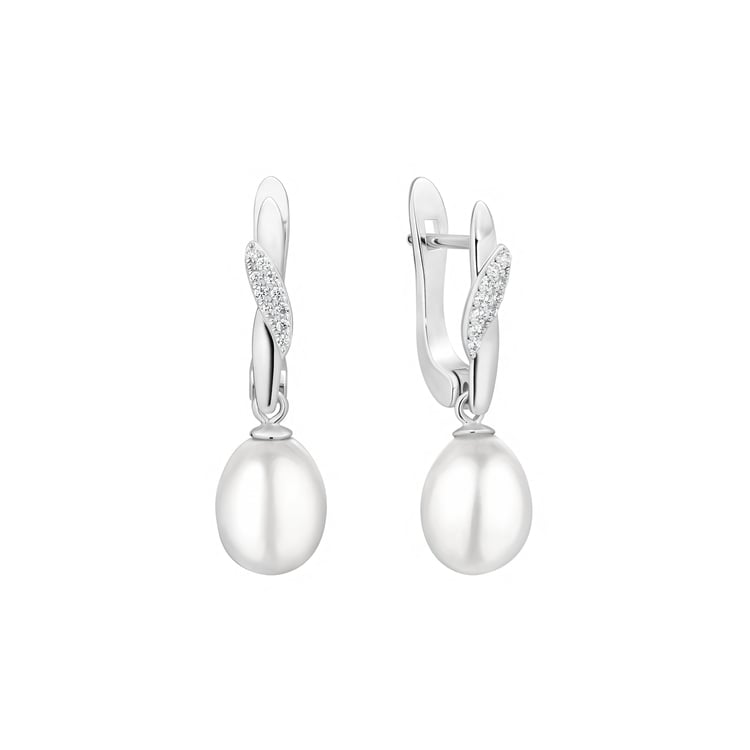 Silberne Hängeohrringe mit Perlen und Zirkonia Tahir