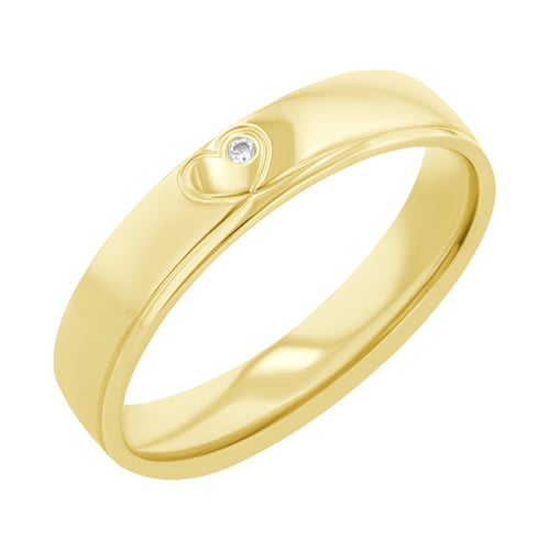 Goldene Eheringe mit einem Herzen und einem Diamanten Maline