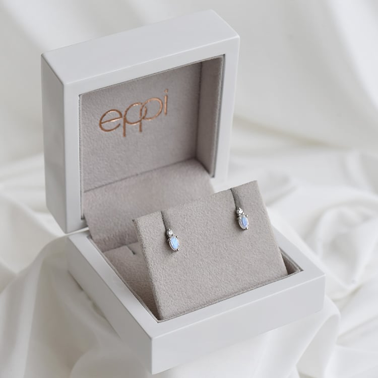 Cluster-Ohrringe mit Mondstein, Saphir und Diamanten Roseann 90411