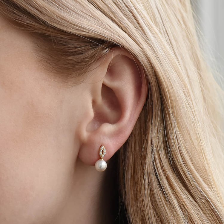 Goldene Ohrringe mit Perlen und Zirkonia Amia 93902