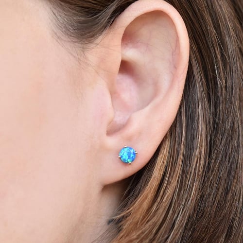 Ohrstecker aus Gold 585 mit blauen runden Opalen Hulda