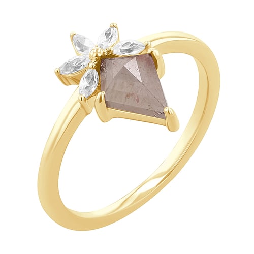 Ring mit einem Salt and Pepper Diamanten und weißen Moissaniten Leony
