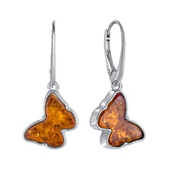 Silberne Ohrringe mit Schmetterlingen aus Bernstein Blicas