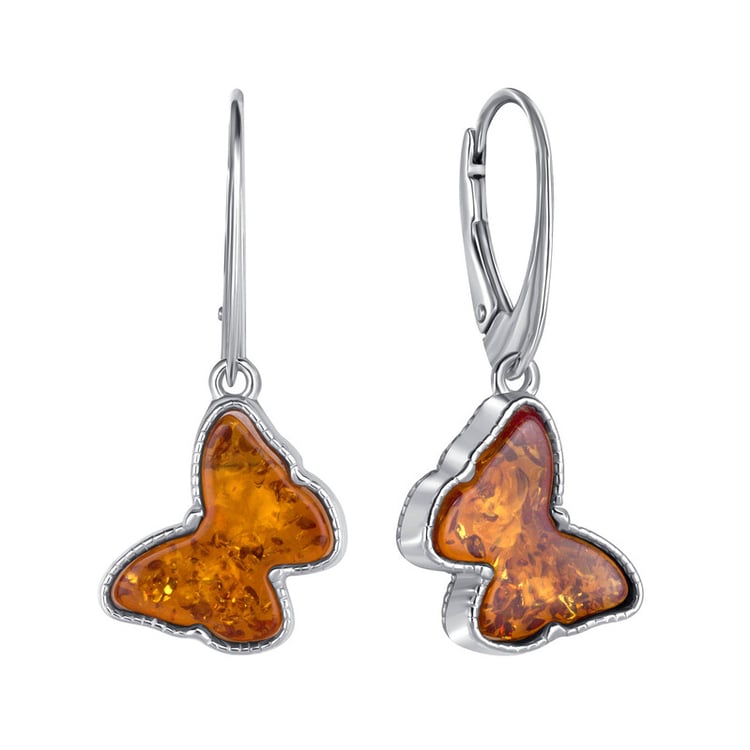 Silberne Ohrringe mit Schmetterlingen aus Bernstein Blicas