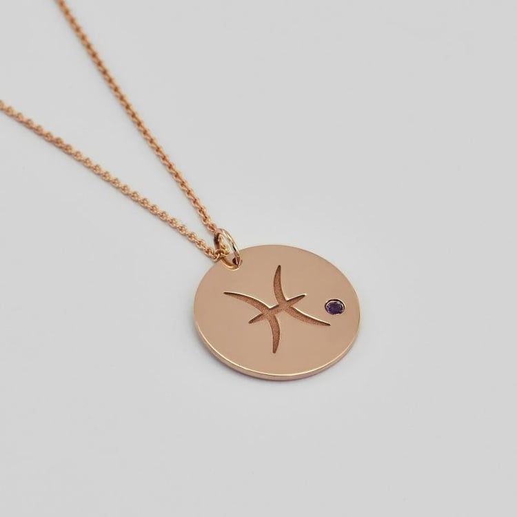 Silberner Anhänger mit Sternzeichen und Amethyst Fische 103412