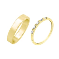 Eheringe aus Eternity-Ring mit Lab Grown Baguette-Diamanten und flachen Ring Hari